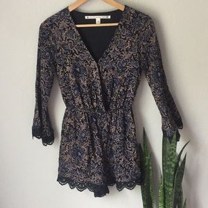 Chelsea & Violet Black Floral Bell Sleeve Romper